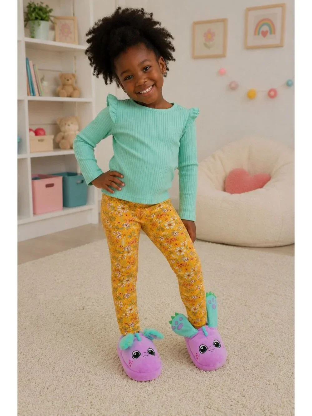 Flipeez Kids Size 9-12 Slippers Dragon Plush Fun Flip Motion Non-Slip Sole